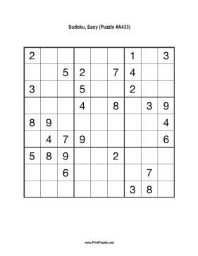 Sudoku - Easy A433 Printable Puzzle