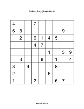 Sudoku - Easy A436 Printable Puzzle