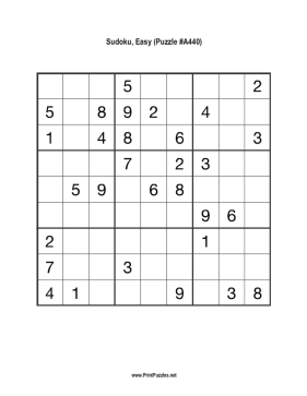 Sudoku - Easy A440 Printable Puzzle