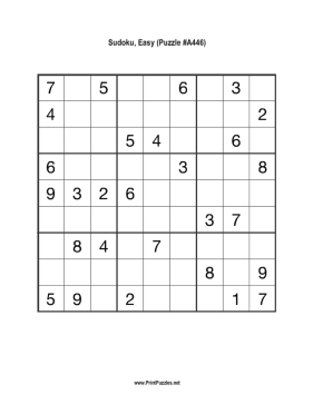 Sudoku - Easy A446 Printable Puzzle