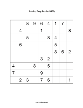 Sudoku - Easy A450 Printable Puzzle