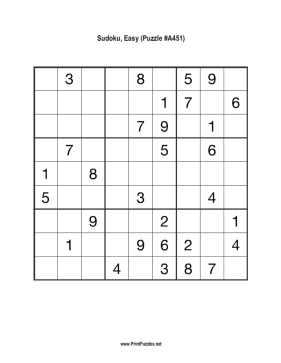 Sudoku - Easy A451 Printable Puzzle