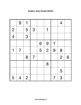 Sudoku - Easy A453 Printable Puzzle