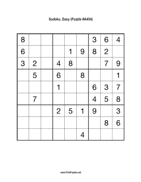 Sudoku - Easy A454 Printable Puzzle