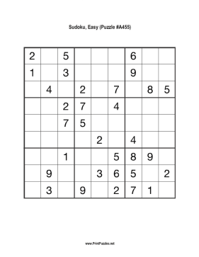 Sudoku - Easy A455 Printable Puzzle