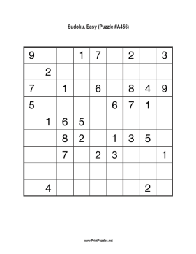 Sudoku - Easy A456 Printable Puzzle