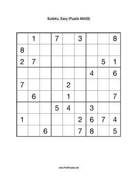 Sudoku - Easy A458 Printable Puzzle