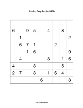 Sudoku - Easy A459 Printable Puzzle