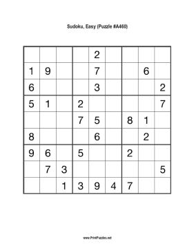 Sudoku - Easy A460 Printable Puzzle