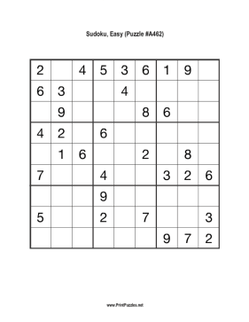 Sudoku - Easy A462 Printable Puzzle