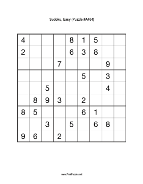 Sudoku - Easy A464 Printable Puzzle