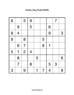 Sudoku - Easy A466 Printable Puzzle