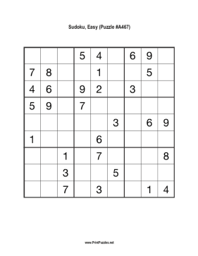 Sudoku - Easy A467 Printable Puzzle