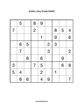 Sudoku - Easy A468 Printable Puzzle