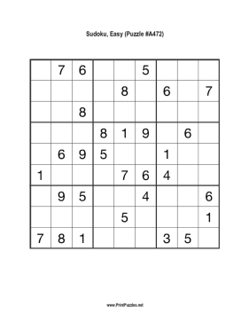 Sudoku - Easy A472 Printable Puzzle