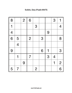 Sudoku - Easy A475 Printable Puzzle