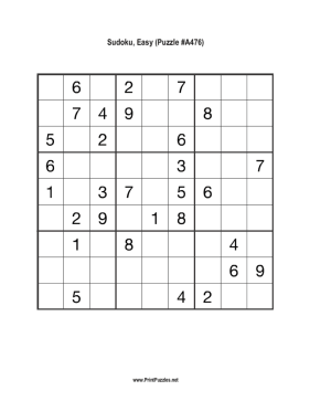 Sudoku - Easy A476 Printable Puzzle