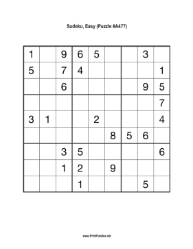 Sudoku - Easy A477 Printable Puzzle