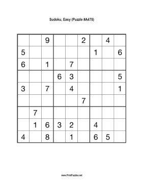 Sudoku - Easy A478 Printable Puzzle