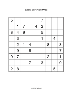 Sudoku - Easy A480 Printable Puzzle