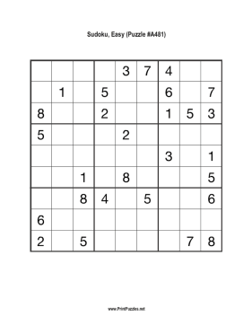 Sudoku - Easy A481 Printable Puzzle