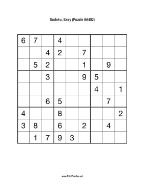 Sudoku - Easy A482 Printable Puzzle