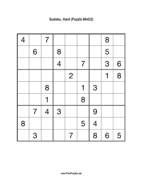 Sudoku - Hard A432 Printable Puzzle