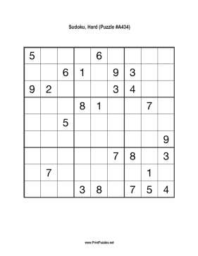 Sudoku - Hard A434 Printable Puzzle