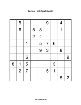 Sudoku - Hard A435 Printable Puzzle