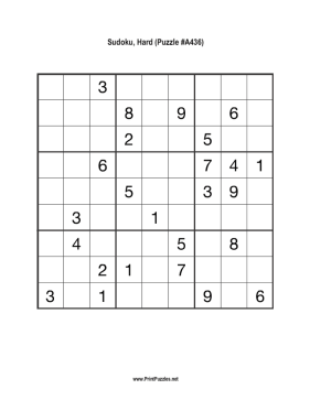 Sudoku - Hard A436 Printable Puzzle