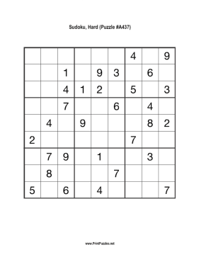 Sudoku - Hard A437 Printable Puzzle