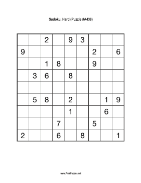 Sudoku - Hard A438 Printable Puzzle