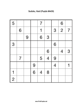 Sudoku - Hard A439 Printable Puzzle