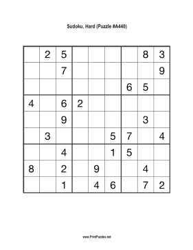 Sudoku - Hard A440 Printable Puzzle