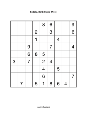 Sudoku - Hard A443 Printable Puzzle