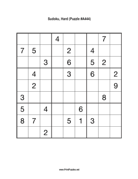 Sudoku - Hard A444 Printable Puzzle