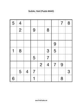 Sudoku - Hard A445 Printable Puzzle