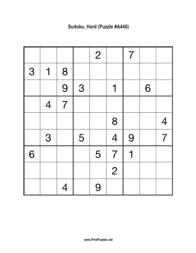 Sudoku - Hard A446 Printable Puzzle