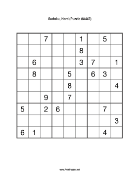 Sudoku - Hard A447 Printable Puzzle