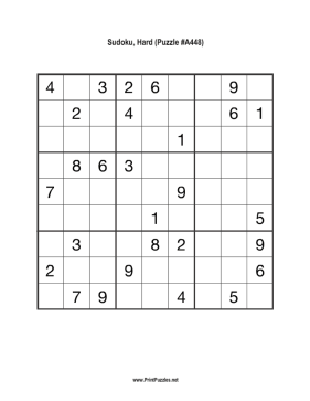 Sudoku - Hard A448 Printable Puzzle