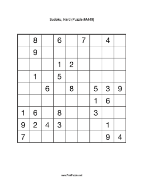 Sudoku - Hard A449 Printable Puzzle