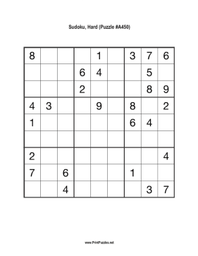 Sudoku - Hard A450 Printable Puzzle