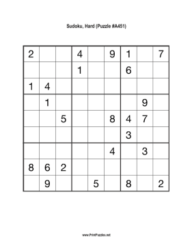 Sudoku - Hard A451 Printable Puzzle