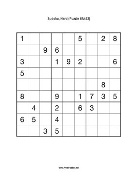 Sudoku - Hard A452 Printable Puzzle