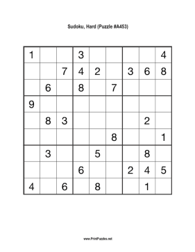 Sudoku - Hard A453 Printable Puzzle