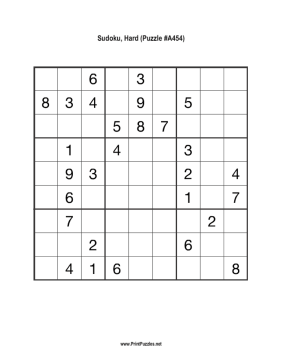 Sudoku - Hard A454 Printable Puzzle