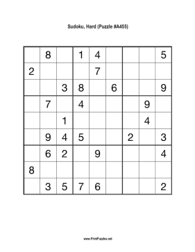 Sudoku - Hard A455 Printable Puzzle