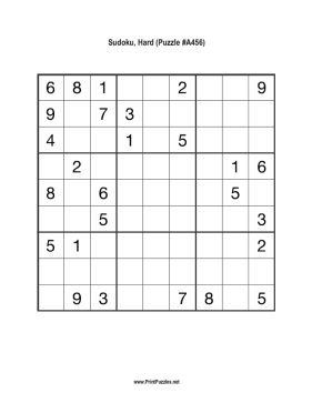 Sudoku - Hard A456 Printable Puzzle