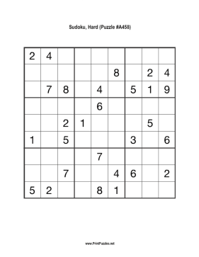 Sudoku - Hard A458 Printable Puzzle