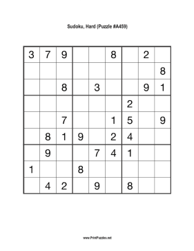 Sudoku - Hard A459 Printable Puzzle